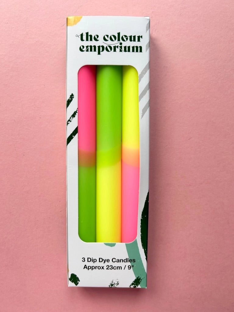 Neon Sugar Dip Dye Dinner Candles Trio