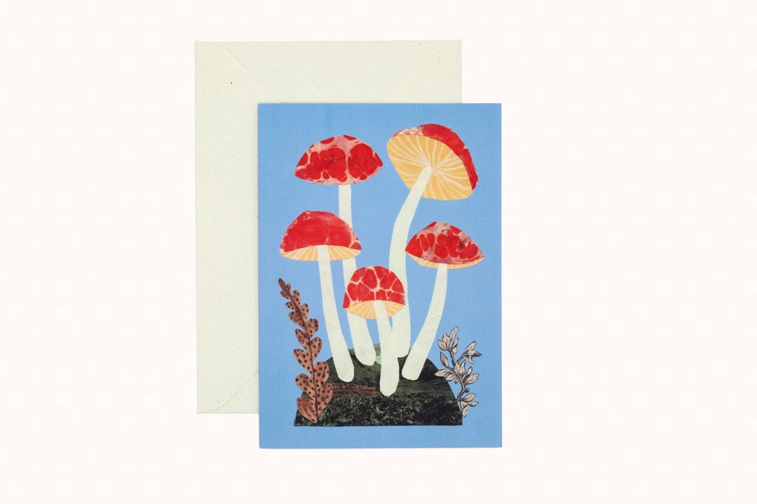 Red and Blue Mushroom Greetings Card
