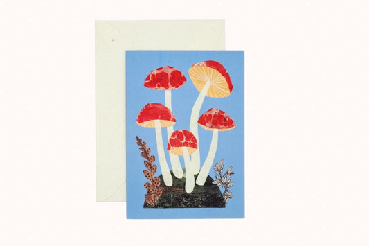 Red and Blue Mushroom Greetings Card