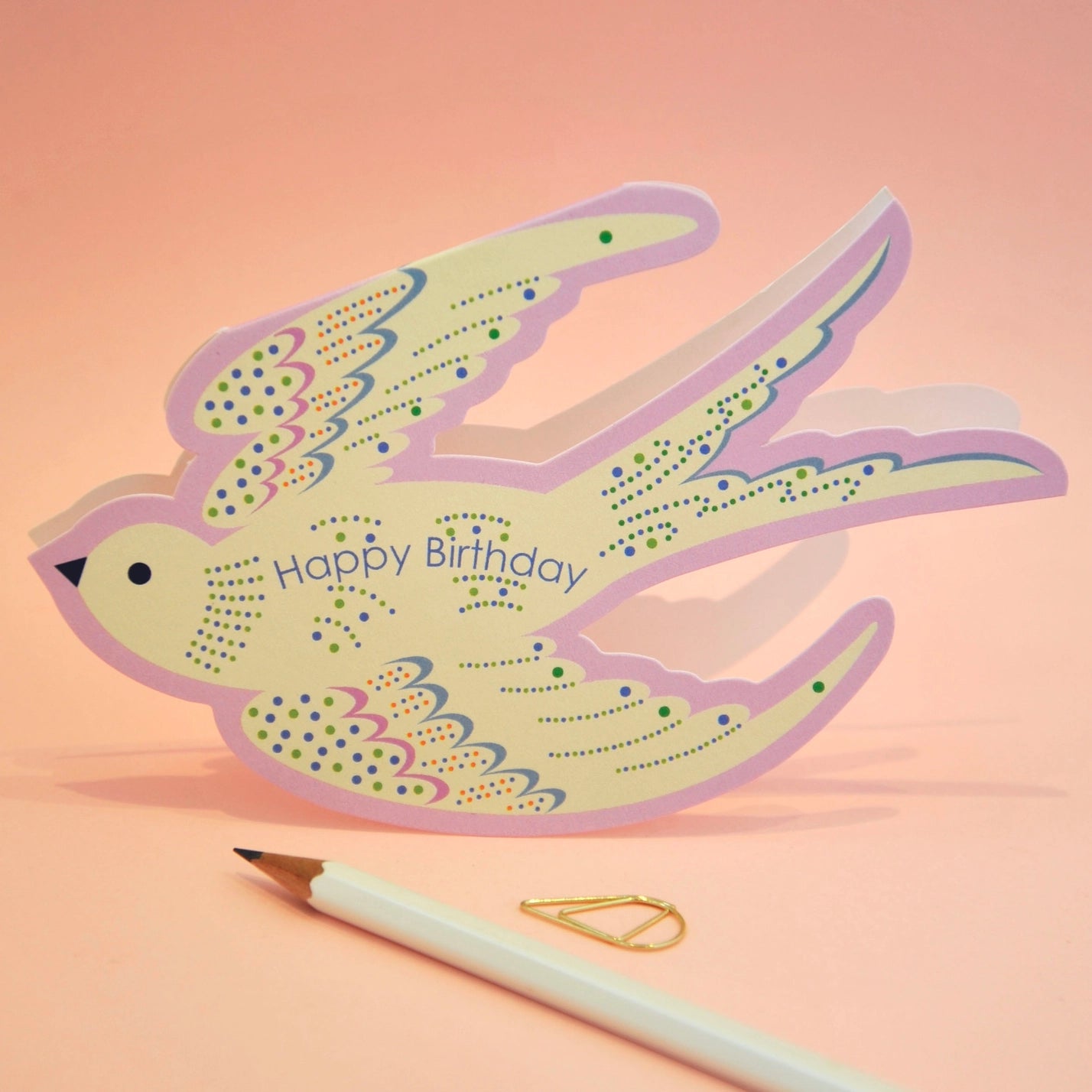 Whimsical Rocking Bird Happy Birthday Die Cut Card