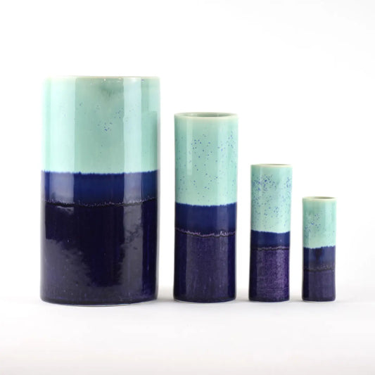 Cylinder Vase Extra Large in Aqua Speckle and Purple