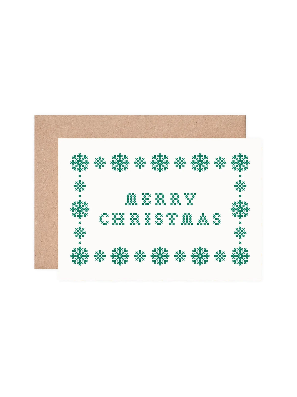 Merry Christmas Cross Stitch Card Green