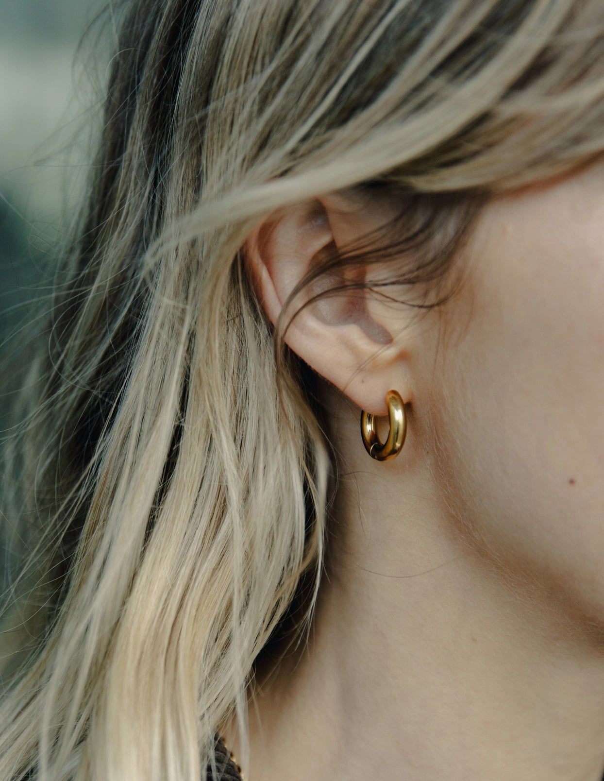 Gold Small Bold Hoop Earrings, Waterproof