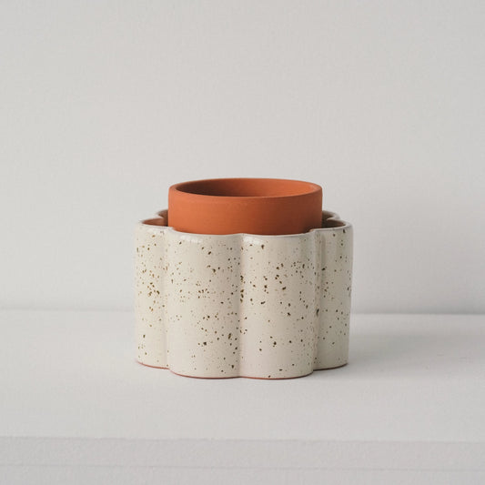 Paula - Speckled White Self Watering Pot