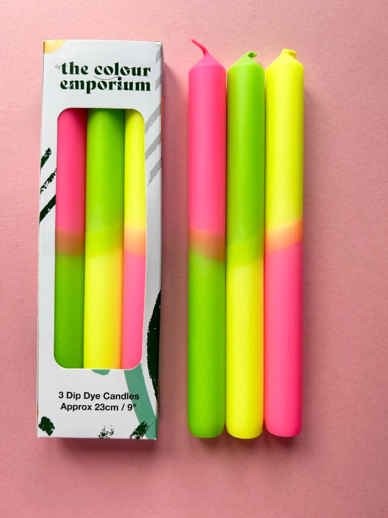 Neon Sugar Dip Dye Dinner Candles Trio