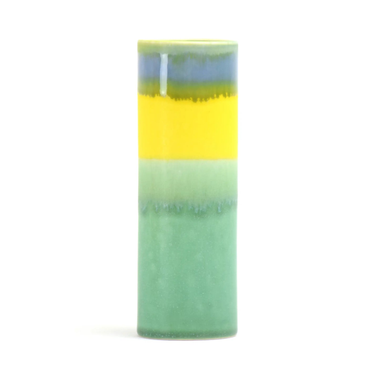 Cylinder Vase in Greens and Bright Yellow