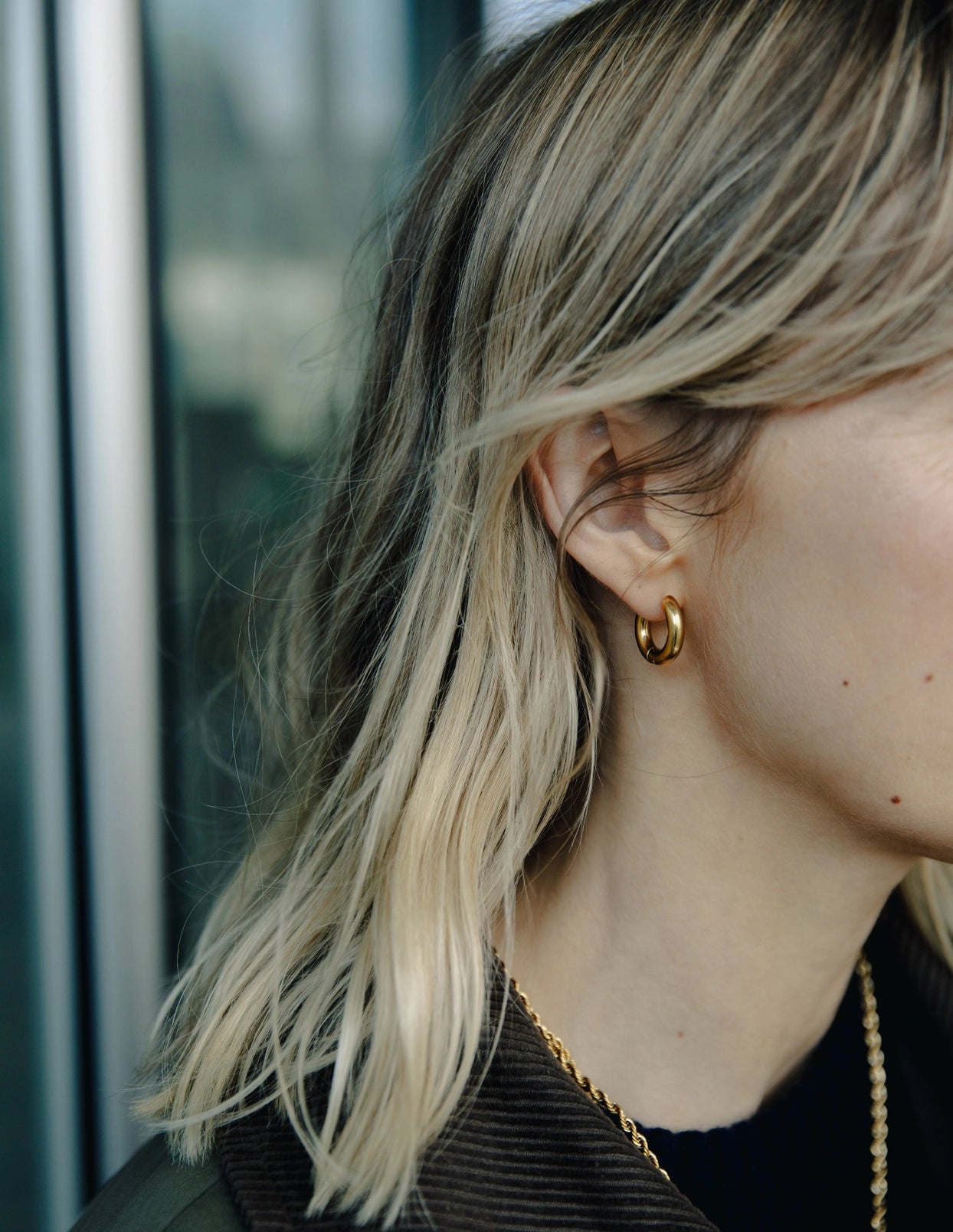 Gold Small Bold Hoop Earrings, Waterproof