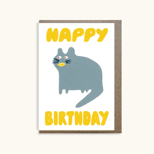 Grinning Cat Happy Birthday Card