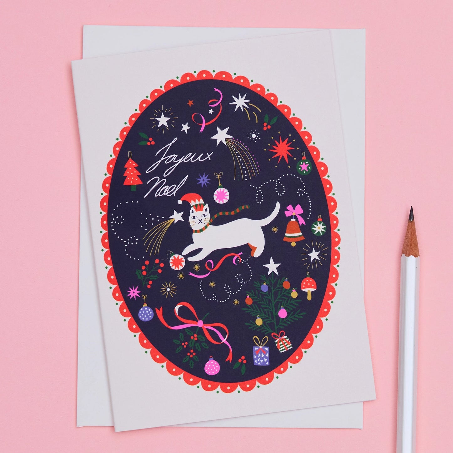 Cat Joyeux Noël 6 Illustrated Christmas Card