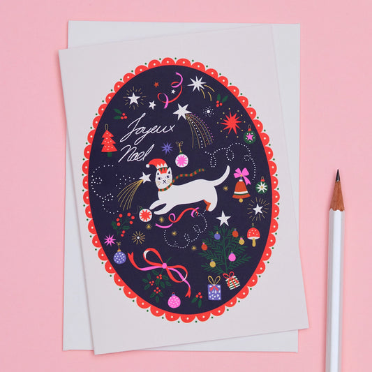 Cat Joyeux Noël 6 Illustrated Christmas Card