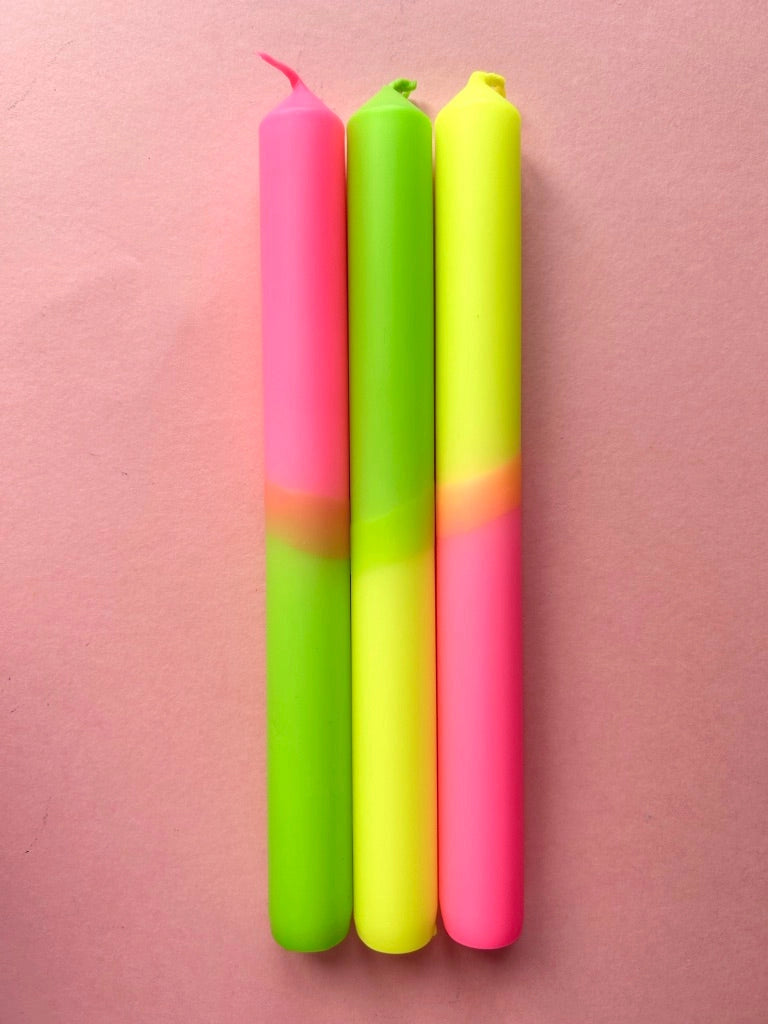 Neon Sugar Dip Dye Dinner Candles Trio