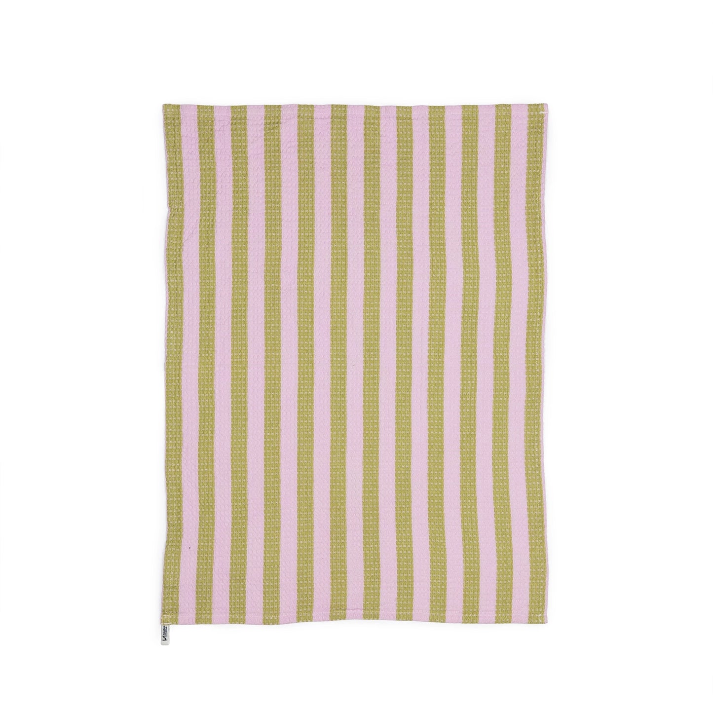 Cotton Waffle Tea Towel 2 Pack: Striped Pink and Green