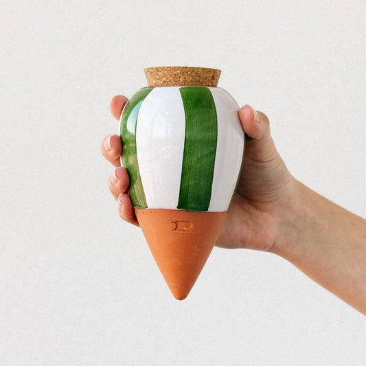 Olla - Green and Ivory Stripes - Self watering for plants