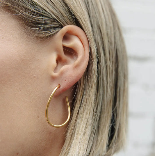 Oval Fluid Hoop Earrings in Gold