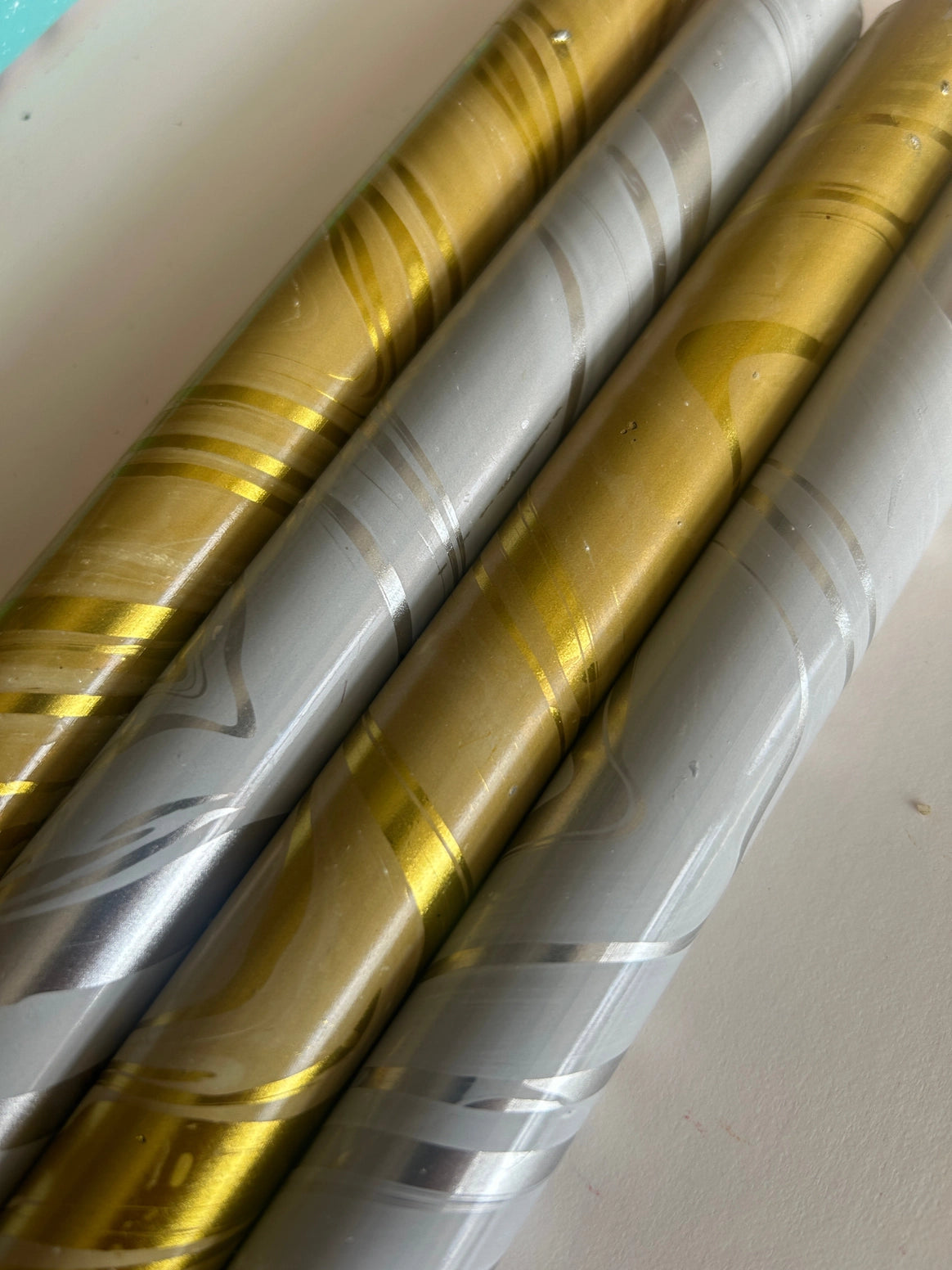 Metallic Marbled Foil - Champagne and Snow - Set of 6