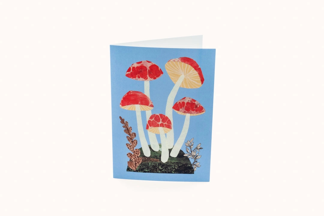Red and Blue Mushroom Greetings Card