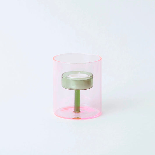 Duo Tone Glass Tealight Holder - Pink & Green