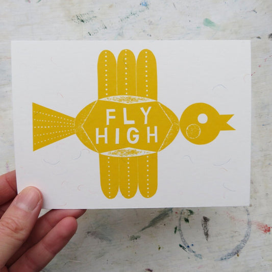 Fly High Bird Collagraph Print