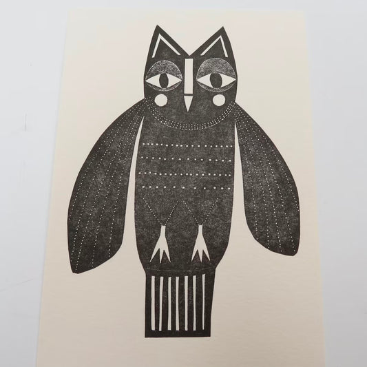 Folk Owl Collagraph Print