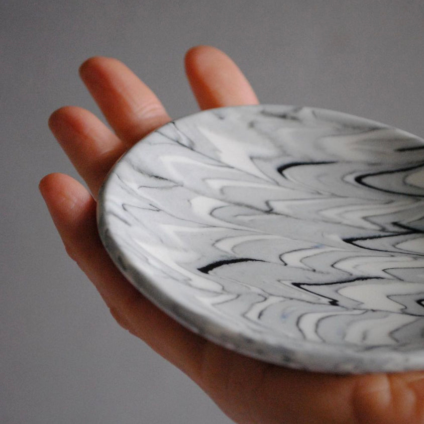 Layered Stoneware Ceramic Trinket Dish Nerikomi Pattern