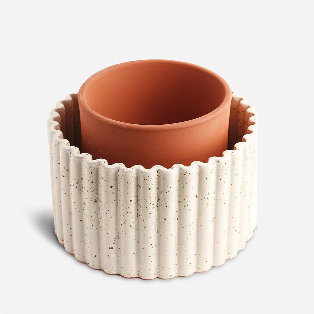 Paula - Speckled White Self Watering Pot Medium