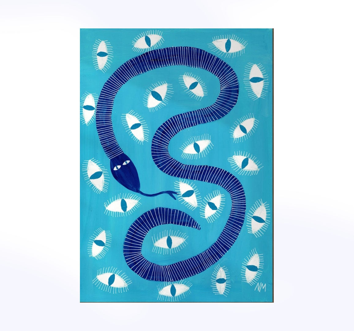 Blue snake and Eyes A3 Print