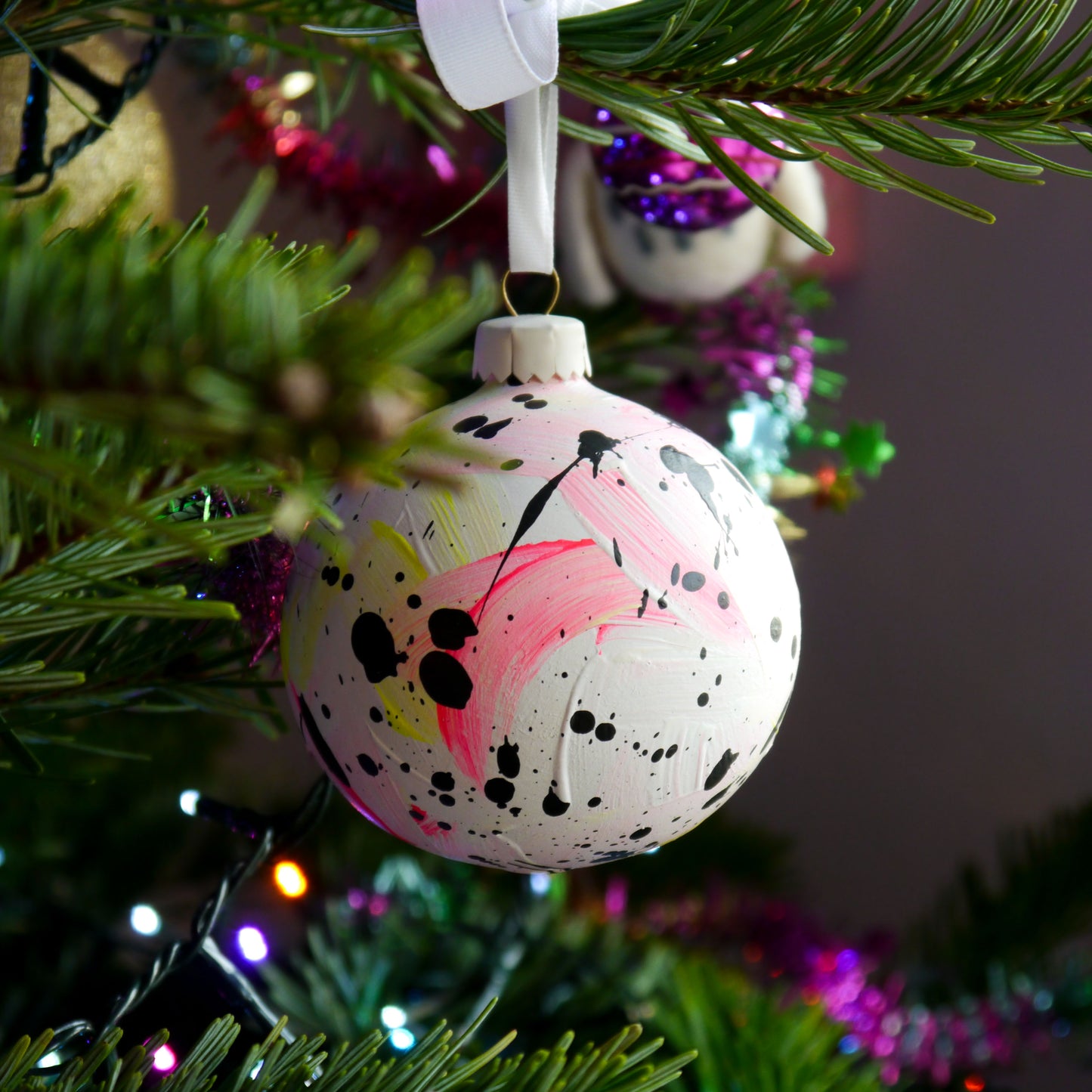 Hand Painted Bauble in Pale / Pink / Yellow