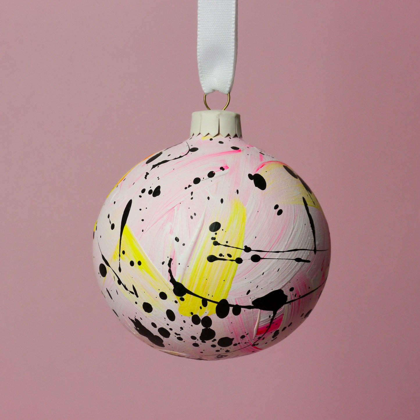 Hand Painted Bauble in Pale / Pink / Yellow