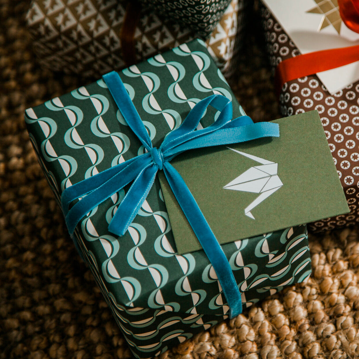 Patterned Gift Wrap - Wave print in Forest Green & Blue