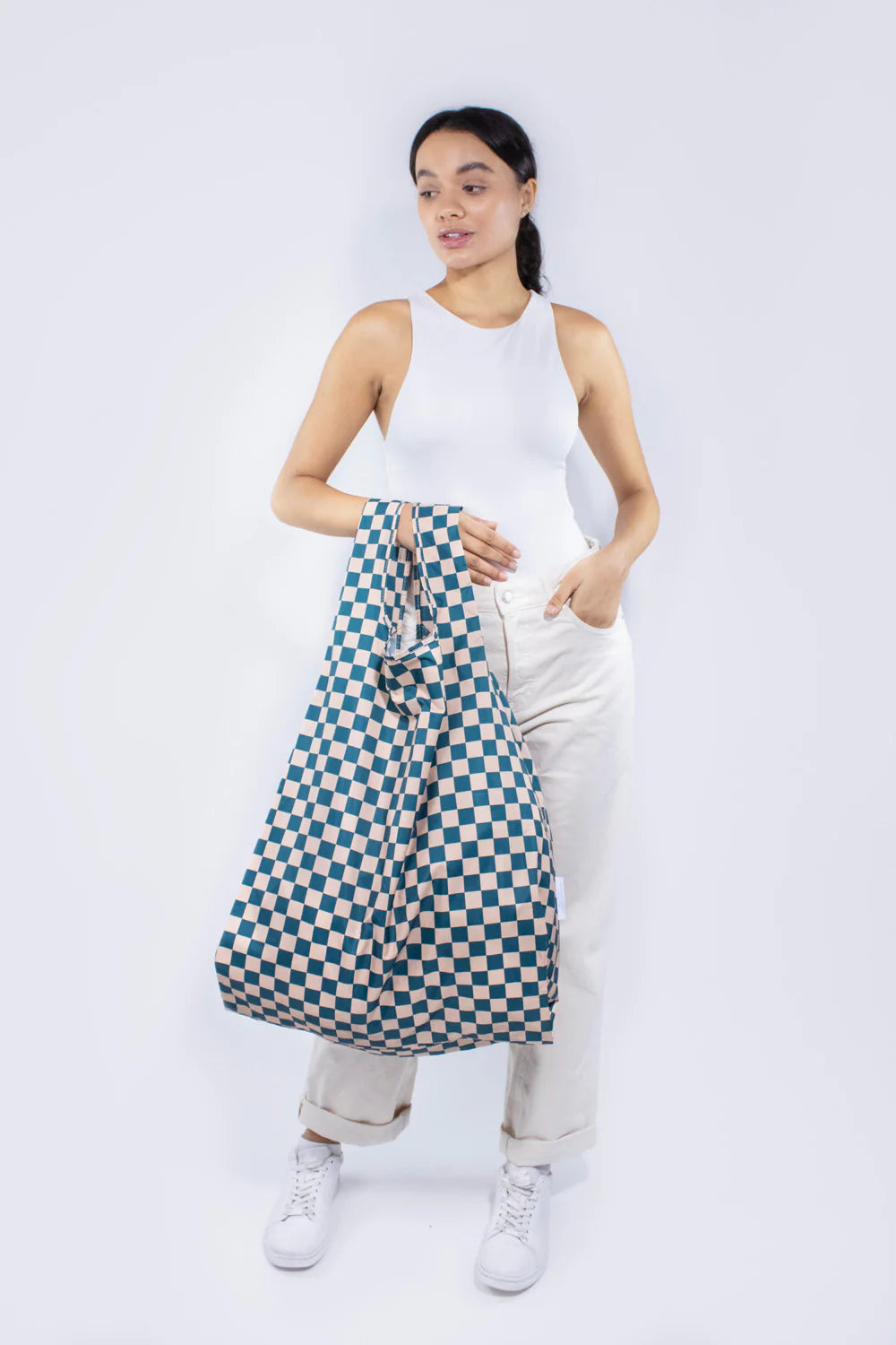 Reusable Kind Bag Extra Large Teal Checkered