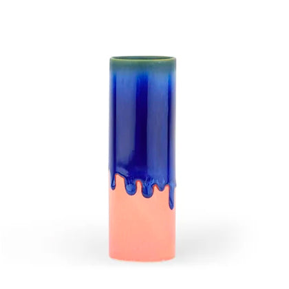 Cylinder Vase in Dark Blue & Coral