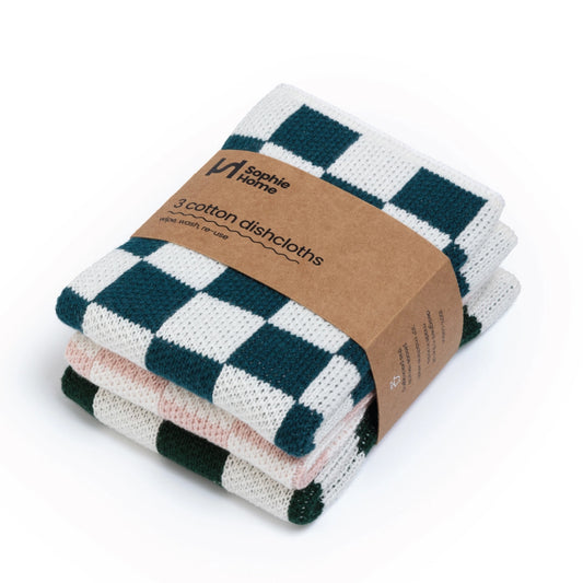 Cotton Knit Dishcloths - Ink Check