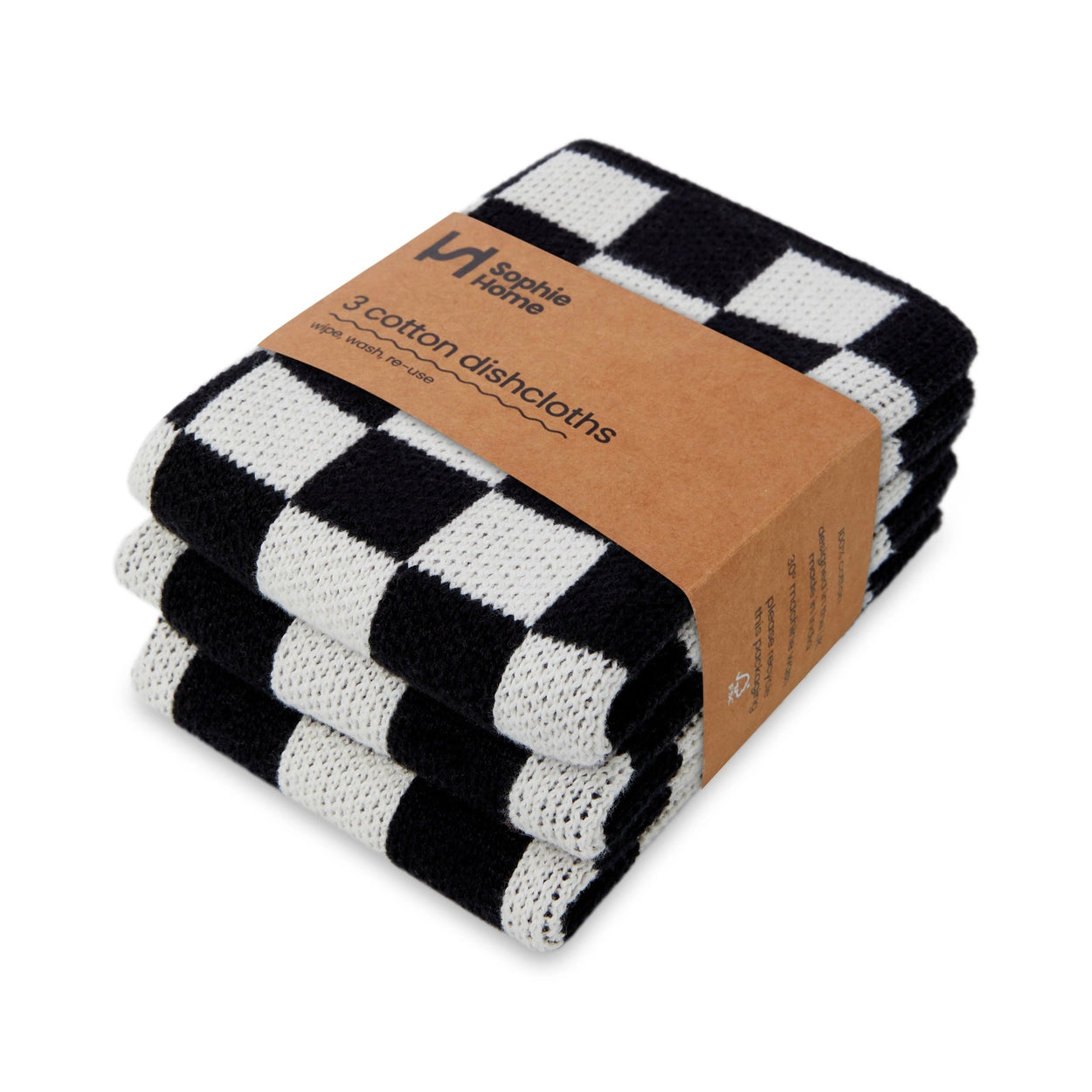 Cotton Knit Dishcloths - Black Check