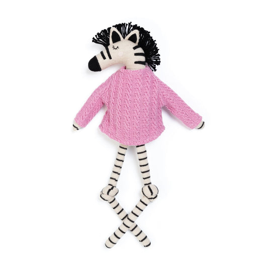 Cotton Knit Stuffed Animal Ragdoll Zebra in Pink