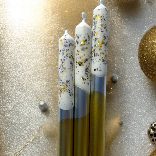 Gilded Silver Dip Dye Dinner Candles Trio