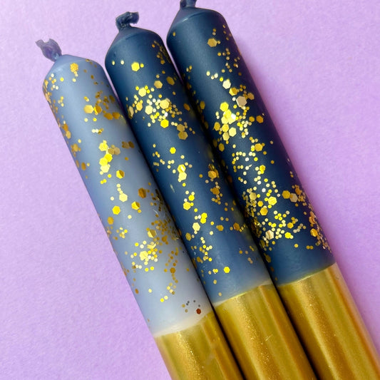 Starry Starry Night Gold Dip Dye Dinner Candles Trio