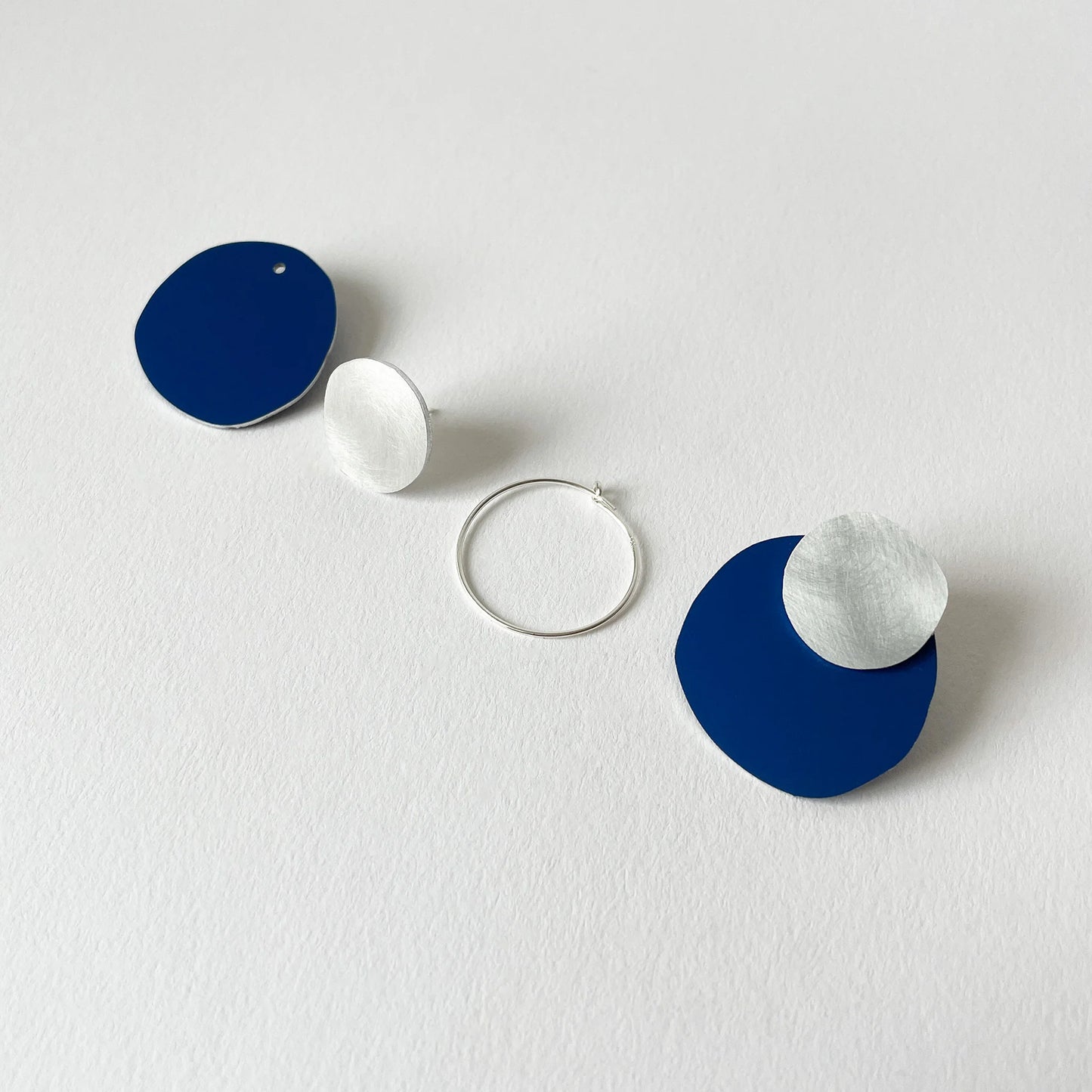Silver Aluminium Cast Earrings in Cobalt
