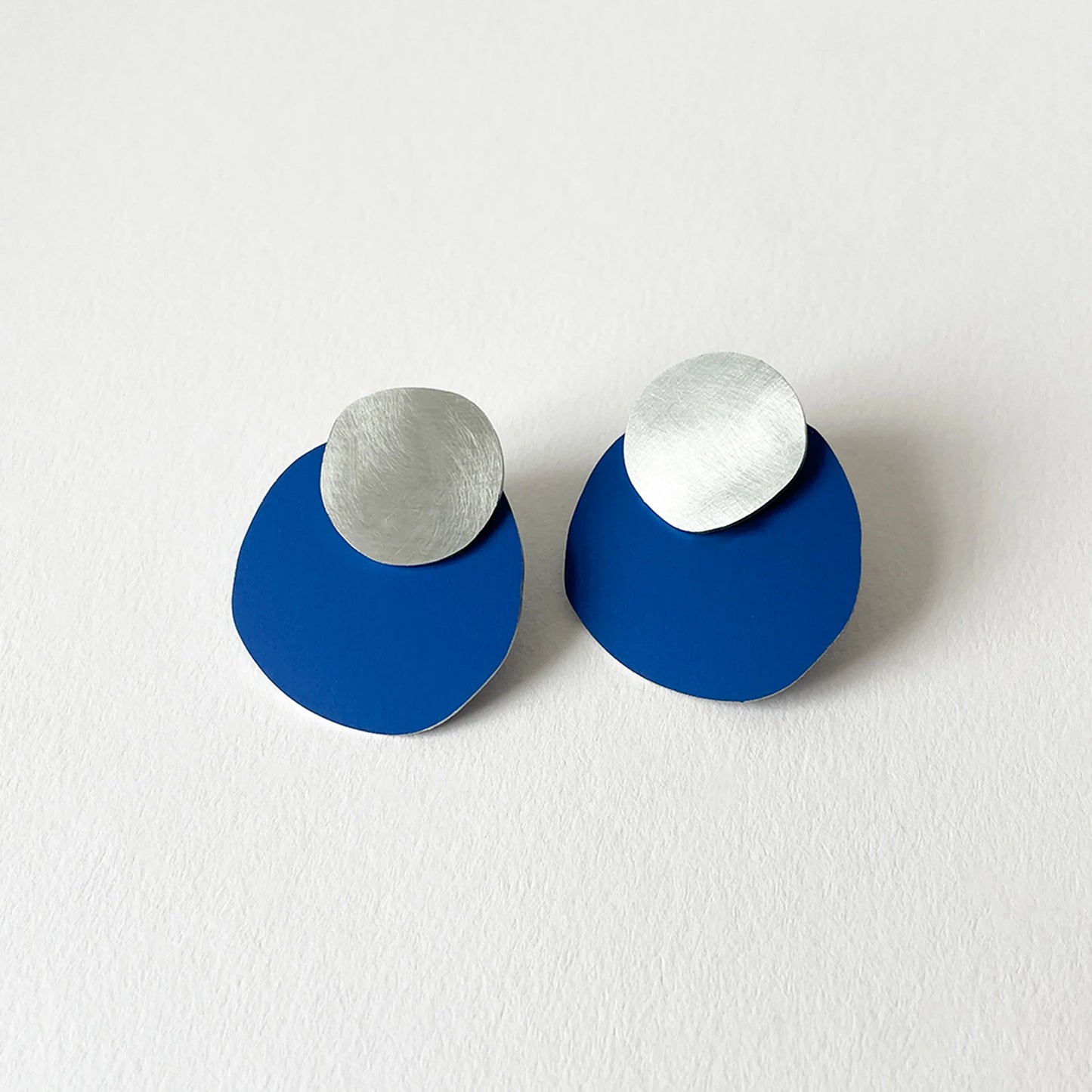 Silver Aluminium Cast Earrings in Cobalt