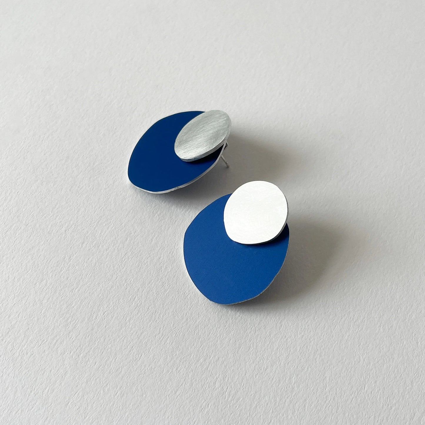 Silver Aluminium Cast Earrings in Cobalt