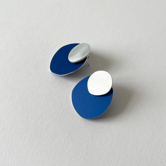 Silver Aluminium Cast Earrings in Cobalt