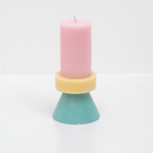 Tall Stack Candle  Colour - Floss Pink/Yellow/Mint