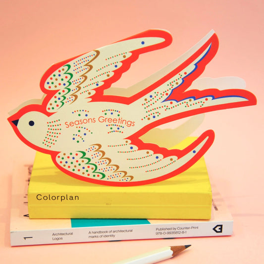 Whimsical Rocking Bird Seasons Greetings Die Cut Card