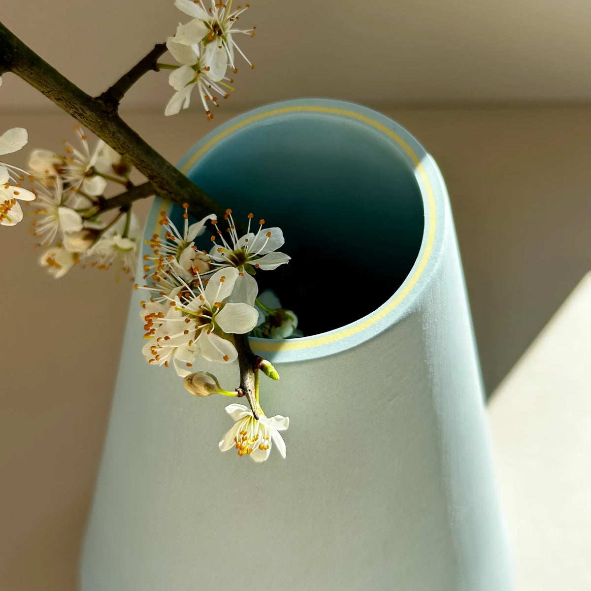 Triangle Vase Blue and Yellow