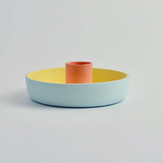 Candle Holder in Blue/Yellow/Pink