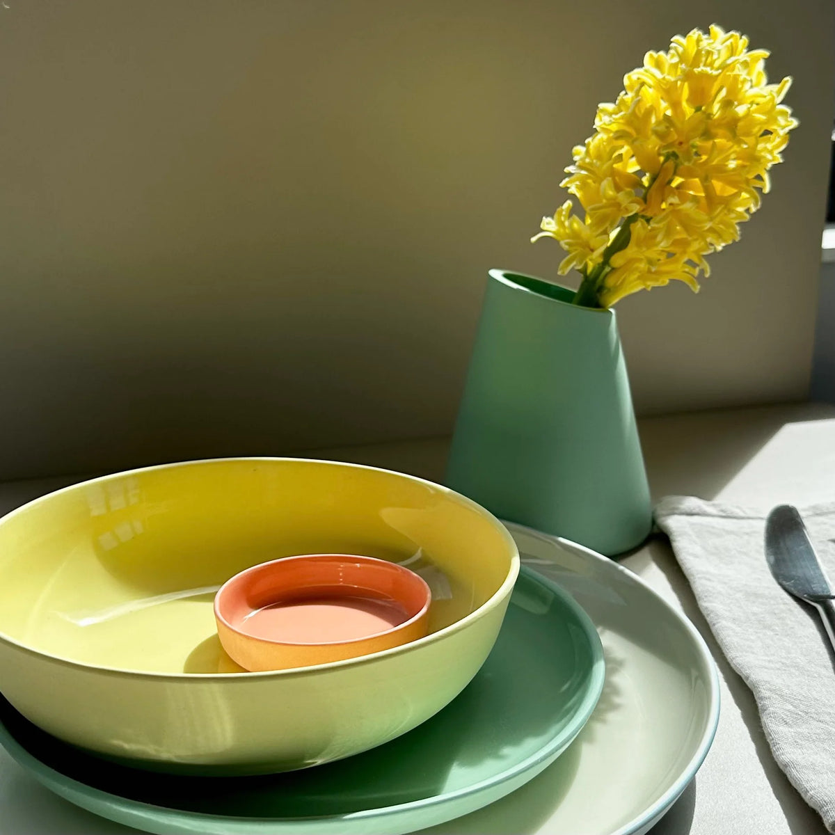 Triangle Vase Green and Yellow