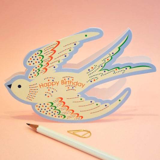 Whimsical Rocking Bird Happy Birthday Die Cut Card