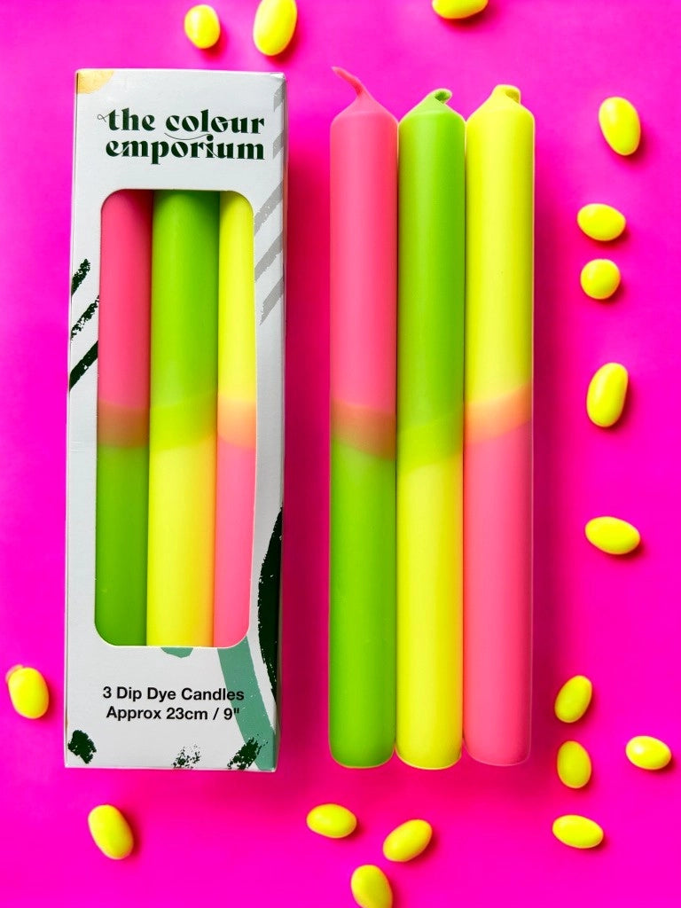 Neon Sugar Dip Dye Dinner Candles Trio