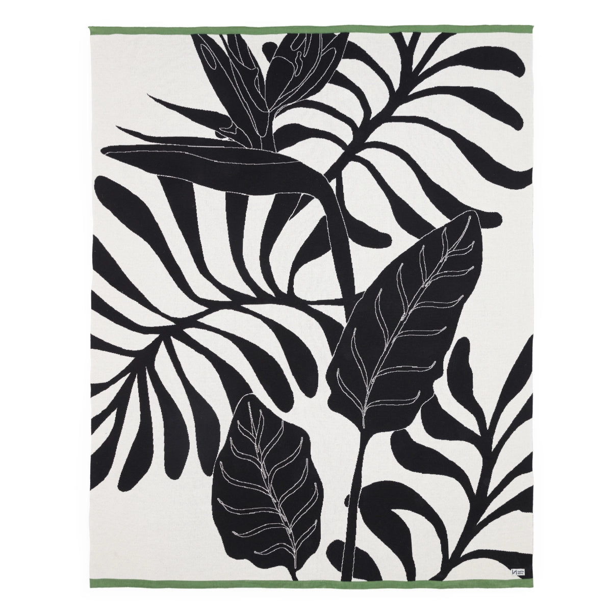 Cotton Knit Throw Blanket: Leaf Mono