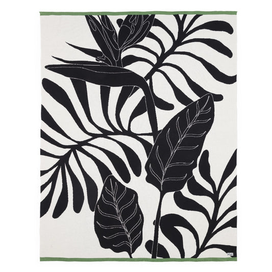 Cotton Knit Throw Blanket: Leaf Mono