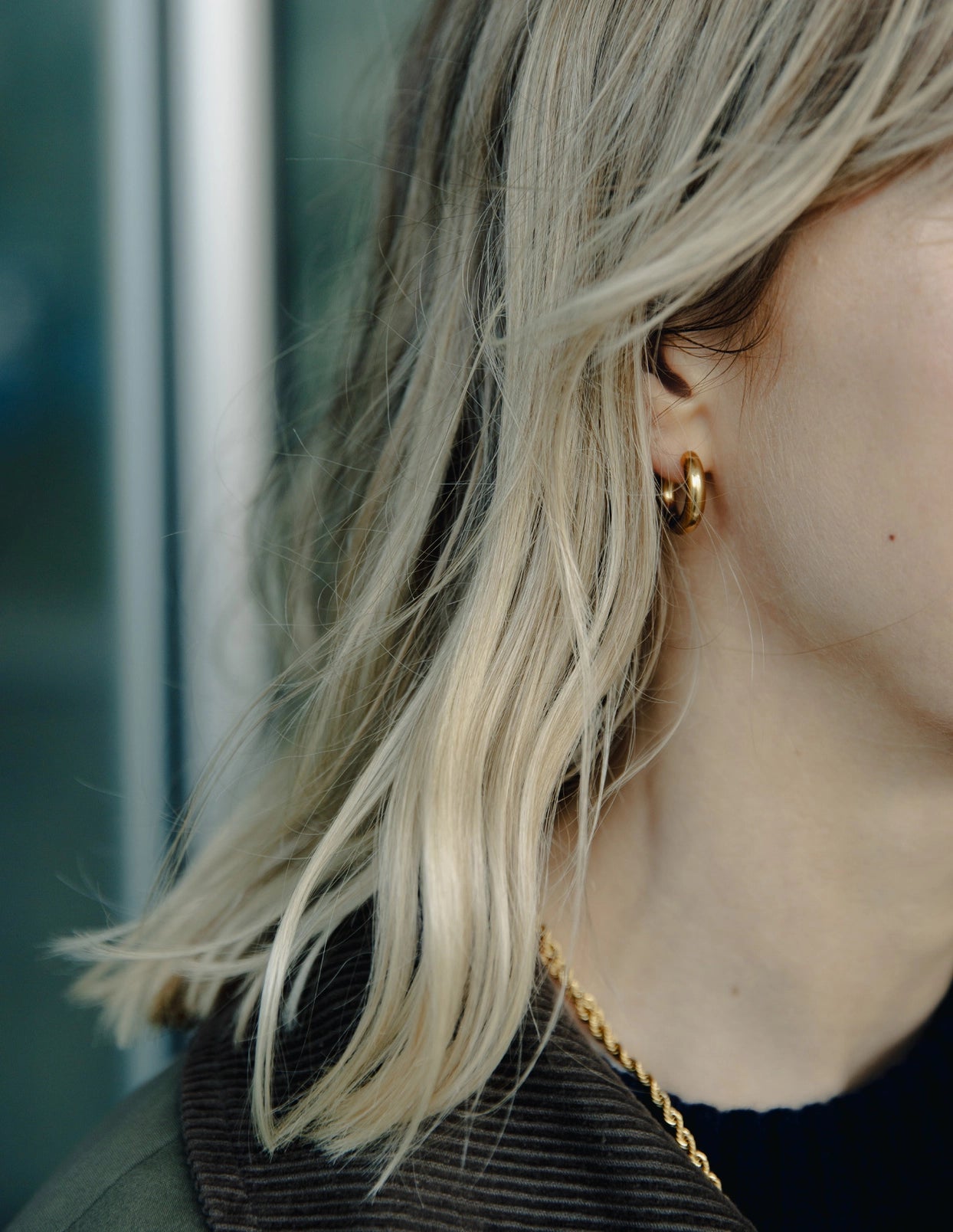 Gold Small Bold Hoop Earrings, Waterproof
